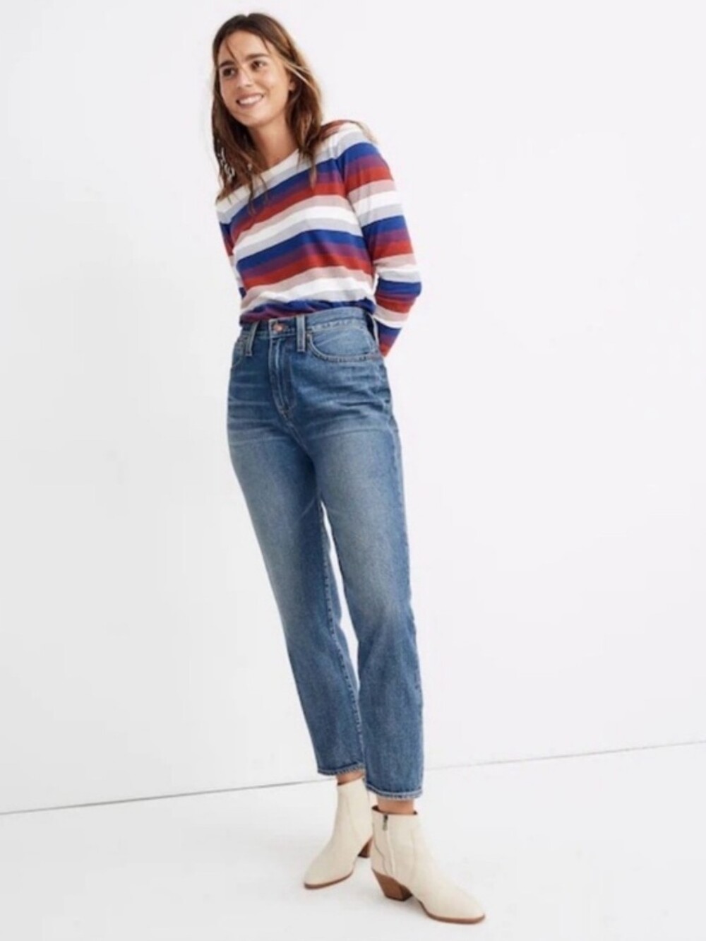 Madewell The Mom Jean Distressed High Rise Straight Leg Denim Jeans Women Sz 33